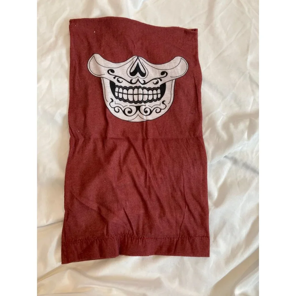 Men's Sugar Skull Neck Warmer Face Mask, 2-Sided, Burgundy, One Size